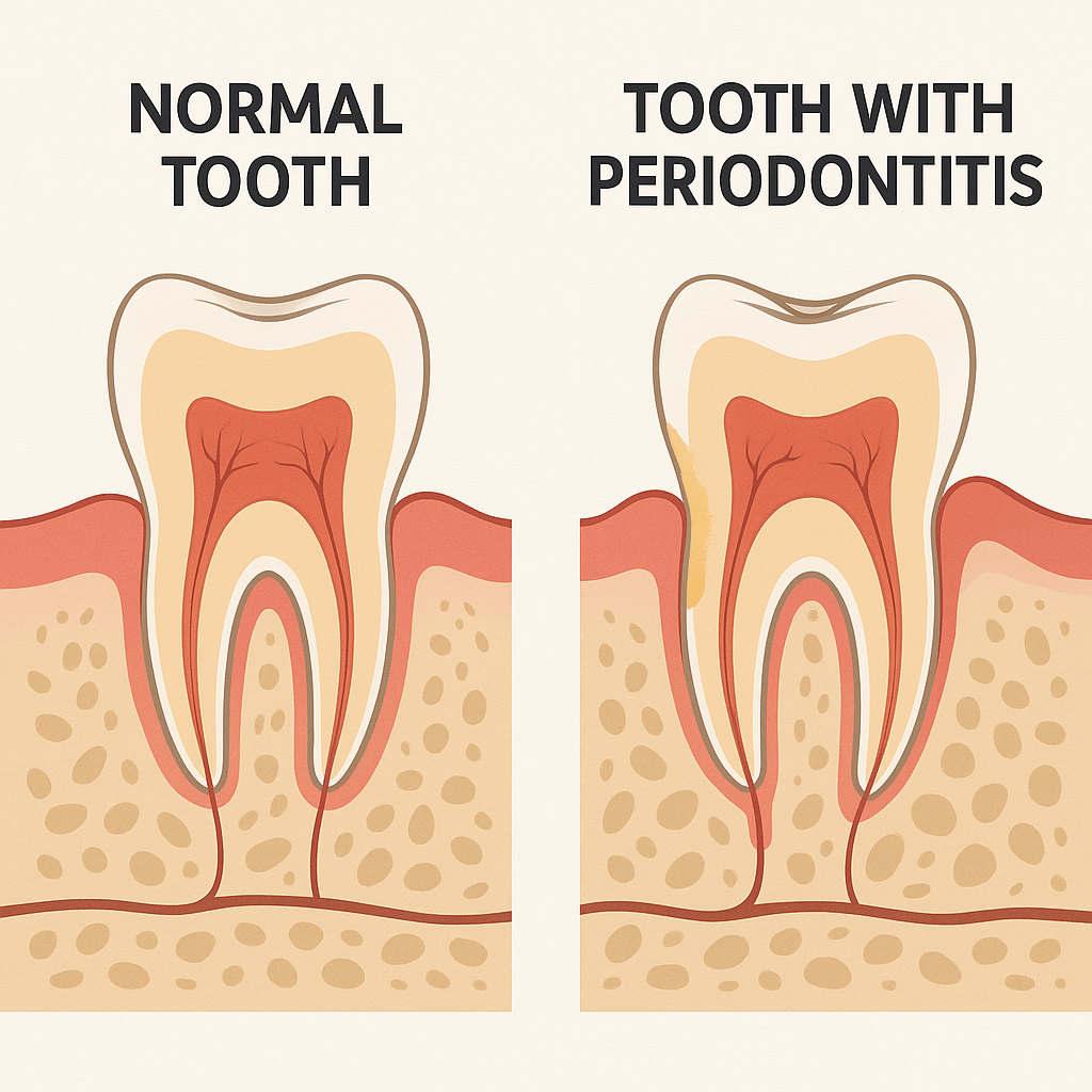 normal tooth v tooth with periodontitis