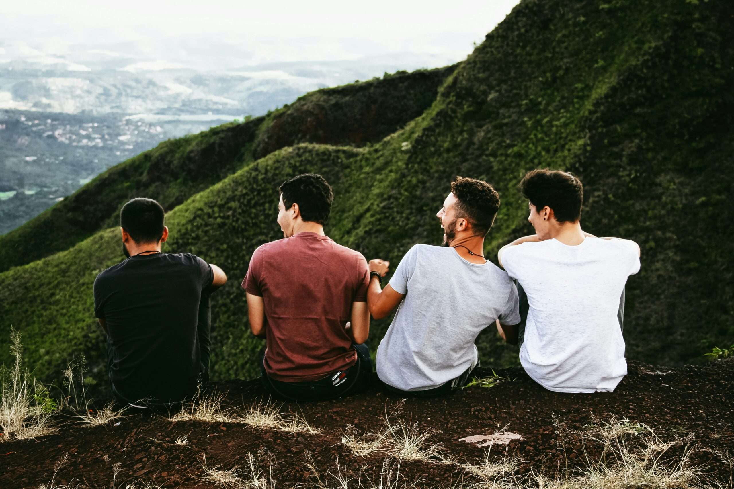 men laughing and talking